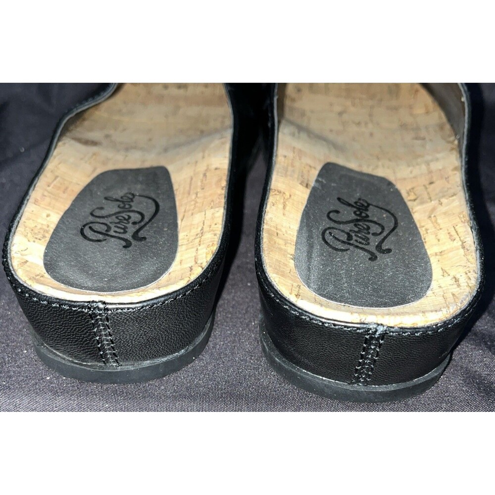 Pure Sole Cork Insole Sandals black leather with floral accent Women Sz 8 - Picture 13 of 14